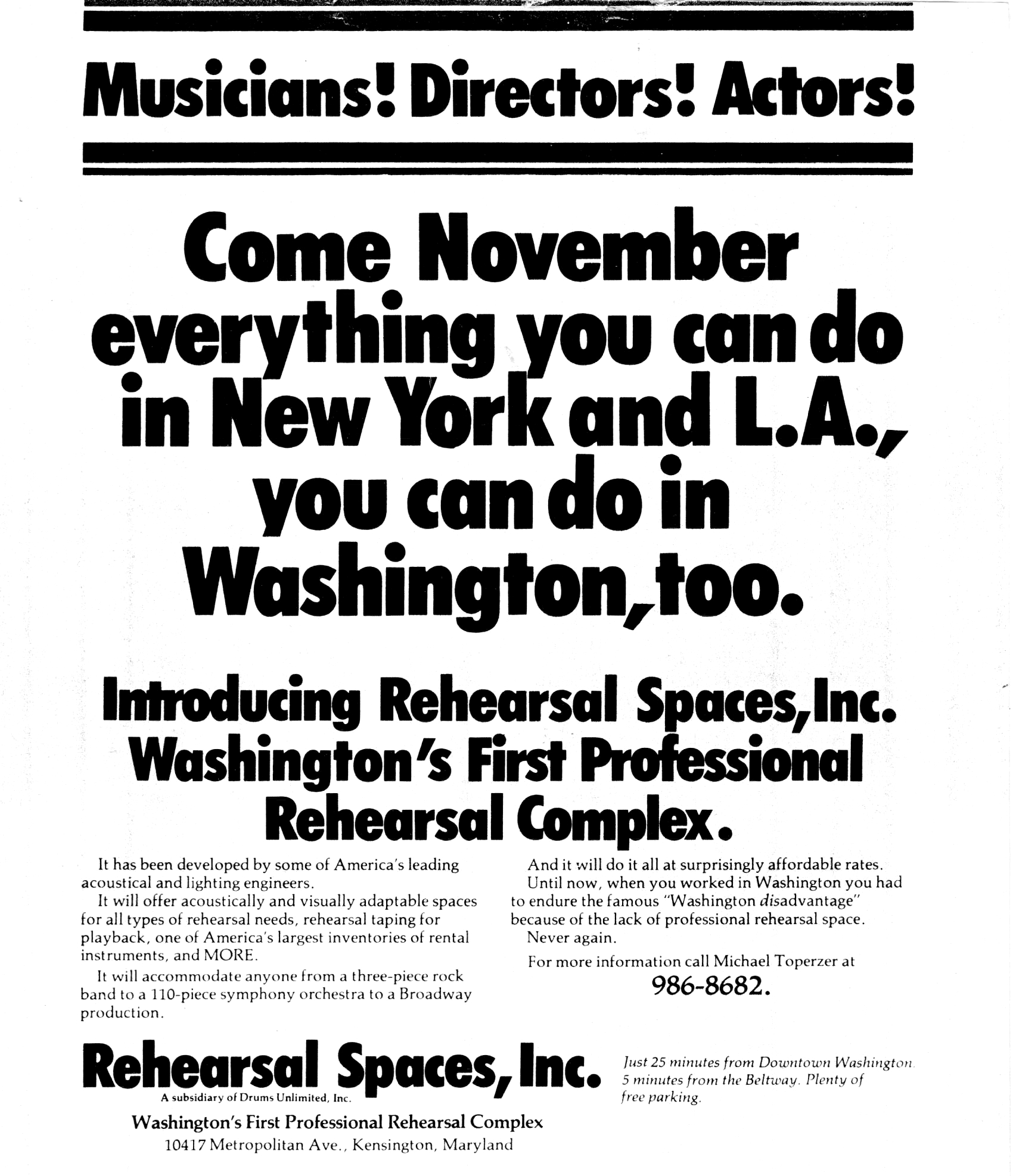 Rehearsal Room Advertisement